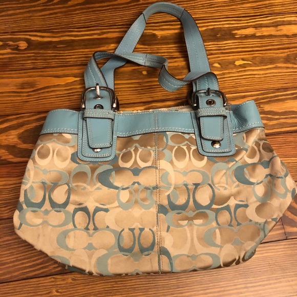 Coach Signature Blue and Tan Purse - Picture 3 of 5
